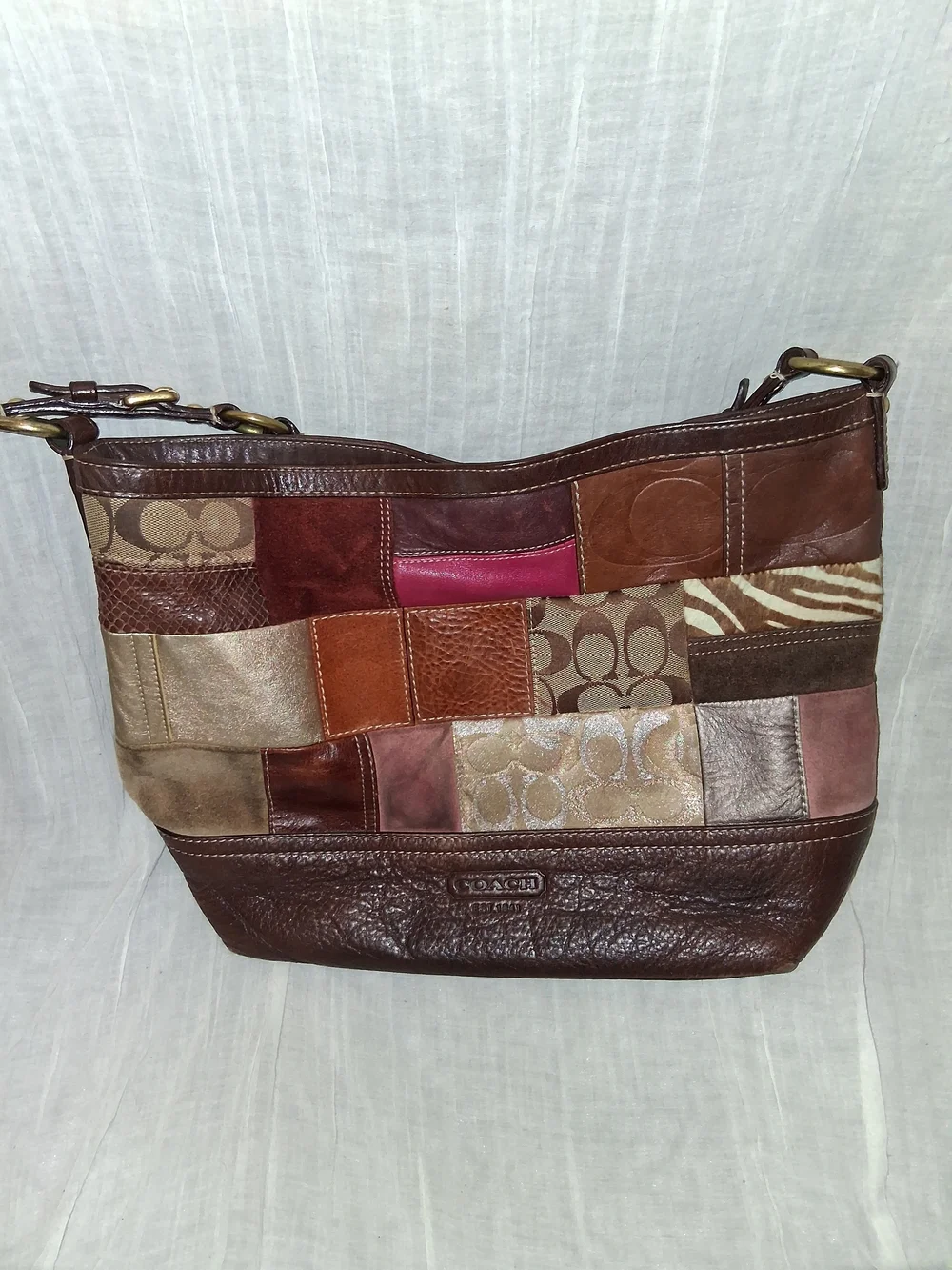 Coach Patchwork Shoulder Bag - Brown Multi-Tone with Pink Accent - Picture 6 of 11